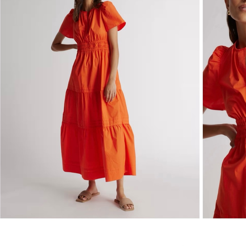 Quince Orange Poplin Tiered Women's Dress Medium